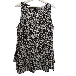 Lane Bryant Black White Floral Tiered Ruffle Tank Top Blouse
